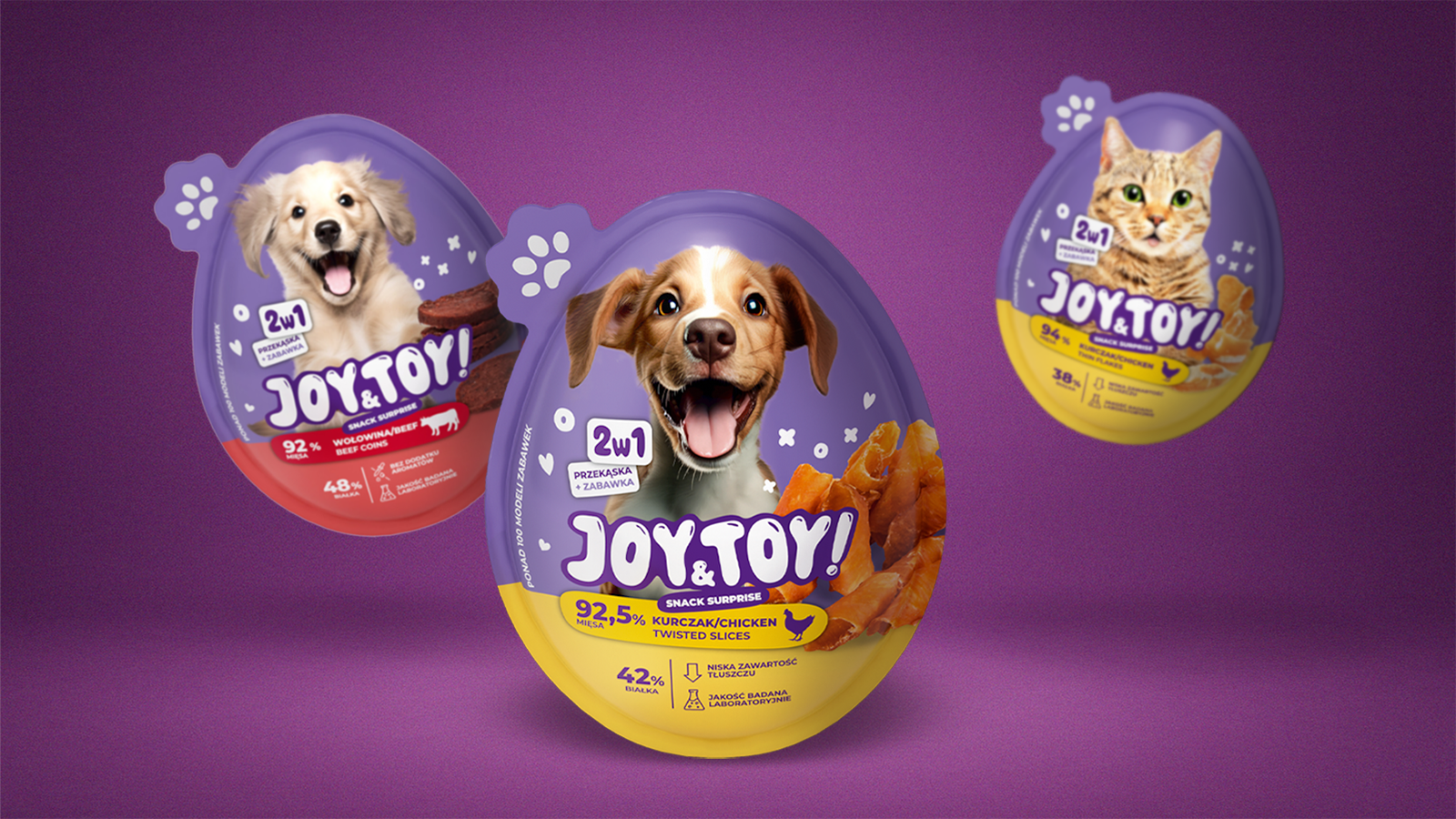 Opakowania zabawek dla psów i kotów dla firmy Joy&Toy